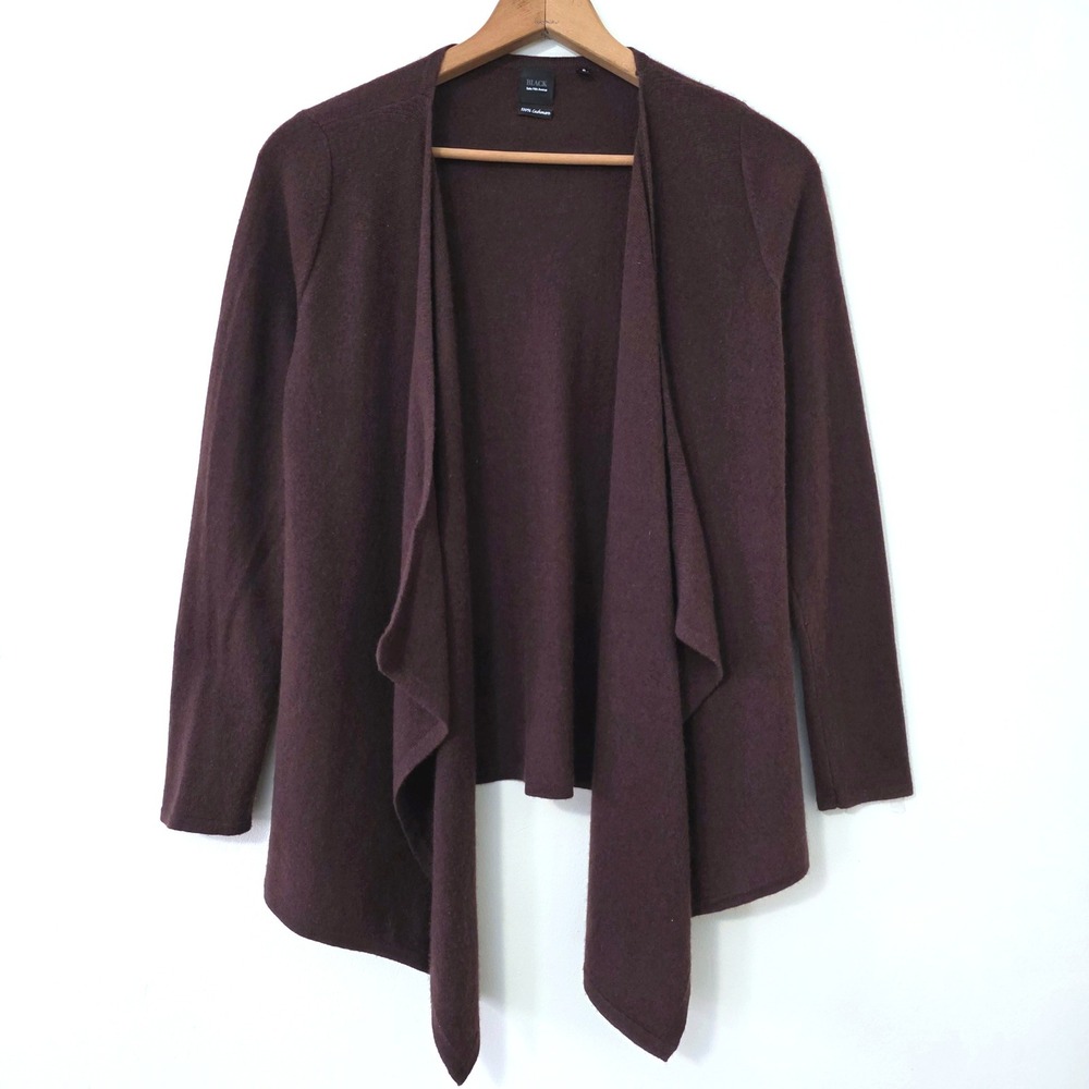 Saks Fifth Avenue Black Label 100% Cashmere Waterfall Cardigan Sz M Draped Knit‎